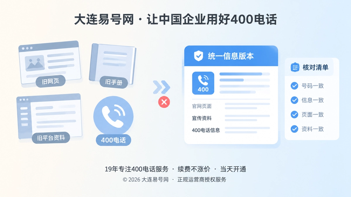 2026年400电话避坑指南首图，展示旧业务页面与号码信息错配